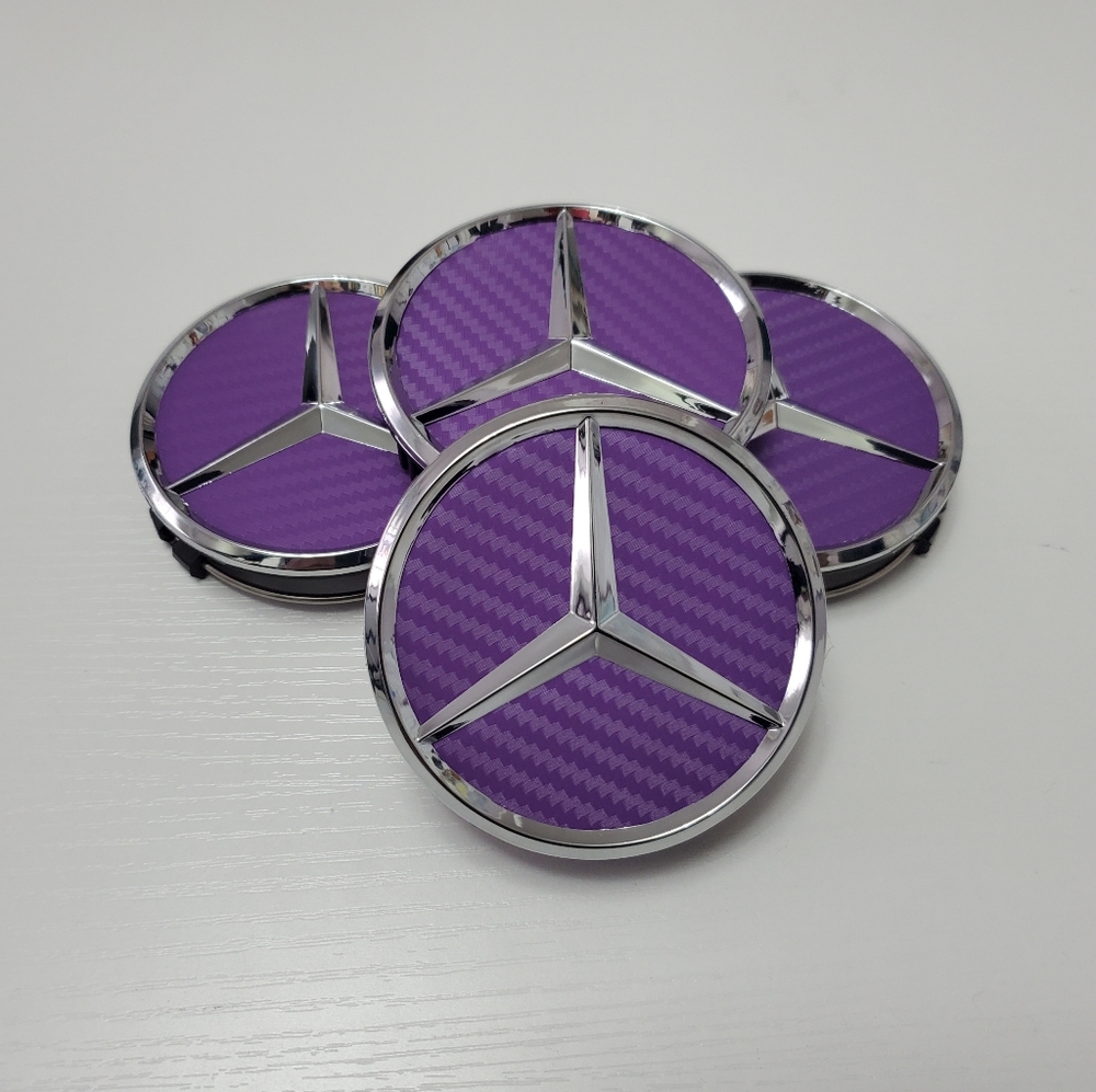 4 Purple Carbon Fiber WHEEL CENTER HUB CAPS EMBLEM FITS MERCEDES BENZ 75MM/ 3 IN